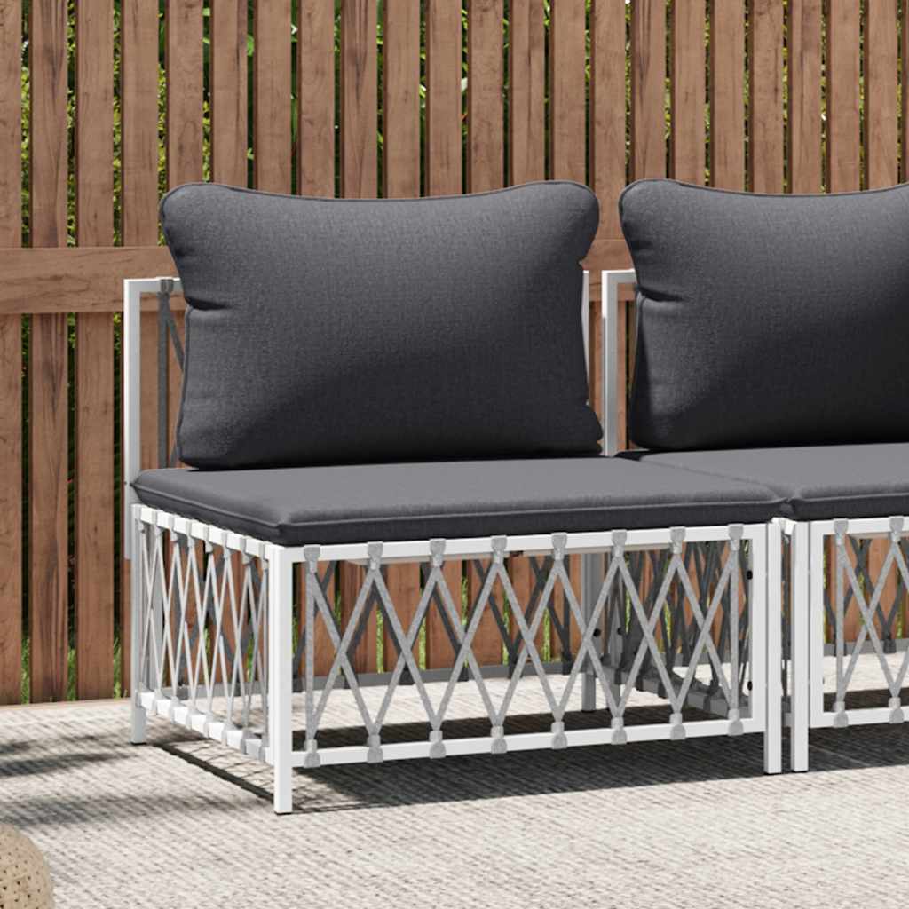 vidaXL Canapé central de jardin avec coussins Tissu blanc