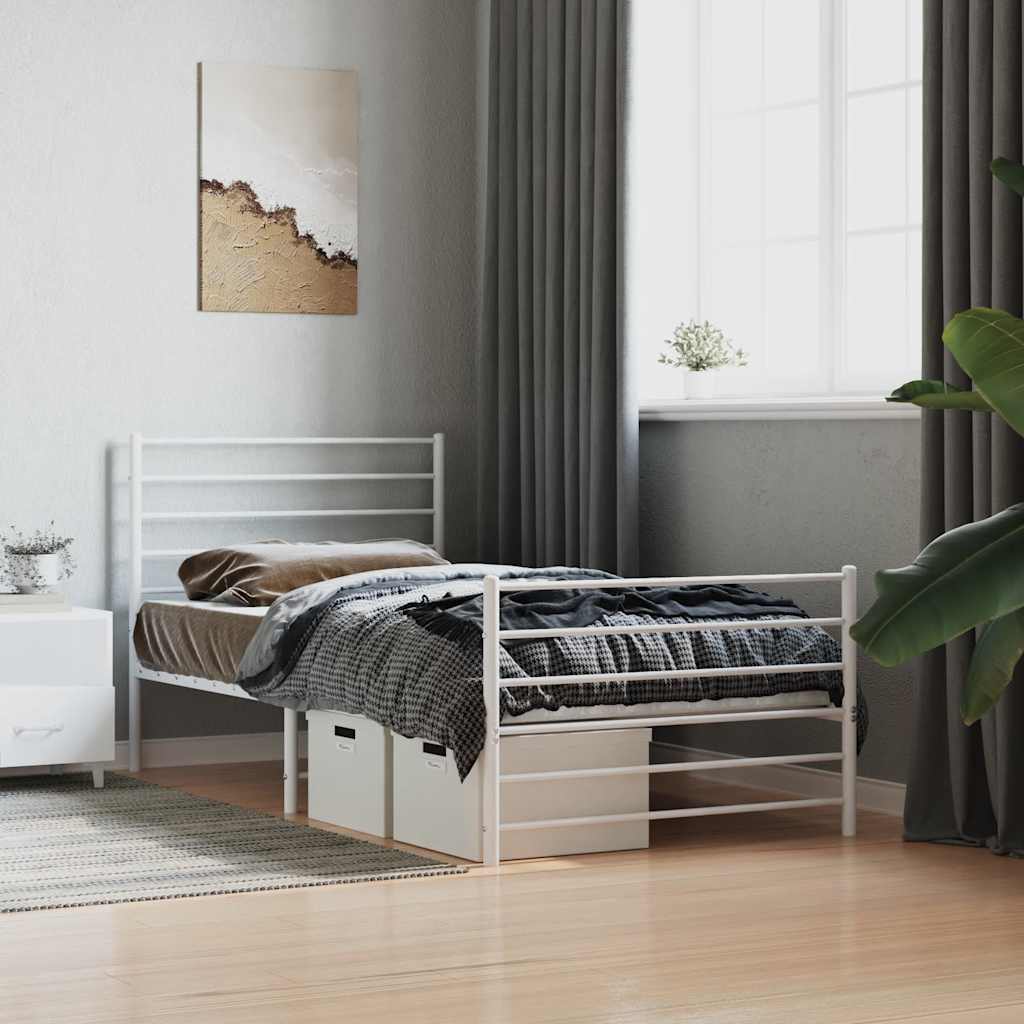 vidaXL Bettgestell mit Kopf- und Fußteil Metall Weiß 75x190 cm