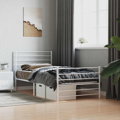 vidaXL Bettgestell mit Kopf- und Fußteil Metall Weiß 75x190 cm