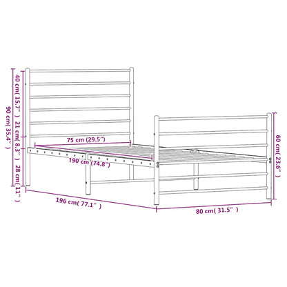 vidaXL Bettgestell mit Kopf- und Fußteil Metall Weiß 75x190 cm