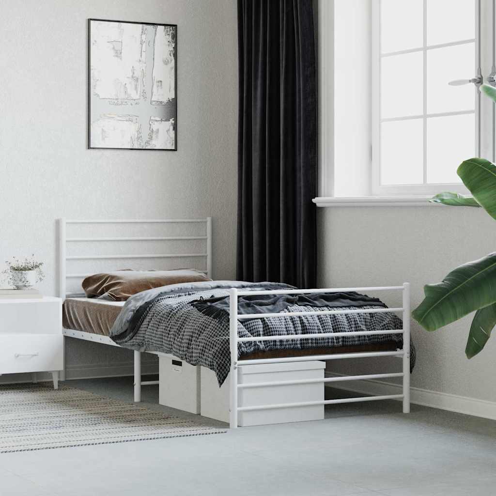 vidaXL Bettgestell mit Kopf- und Fußteil Metall Weiß 75x190 cm