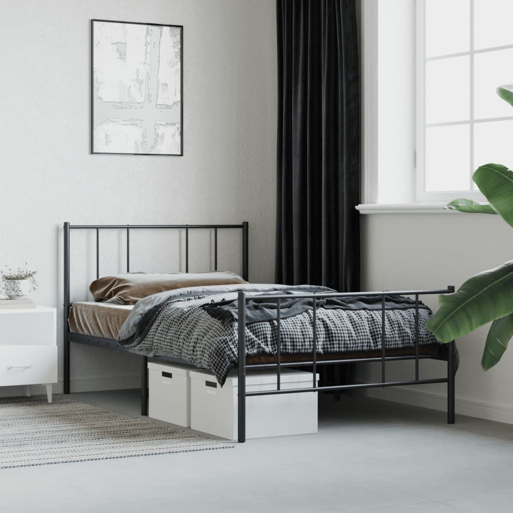 vidaXL Cadre de lit avec têtes et pieds de lit Métal Noir 90x200 cm