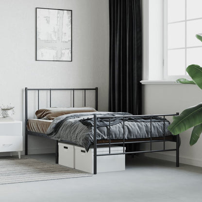 vidaXL Cadre de lit avec têtes et pieds de lit Métal Noir 90x200 cm