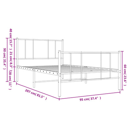 vidaXL Cadre de lit avec têtes et pieds de lit Métal Noir 90x200 cm
