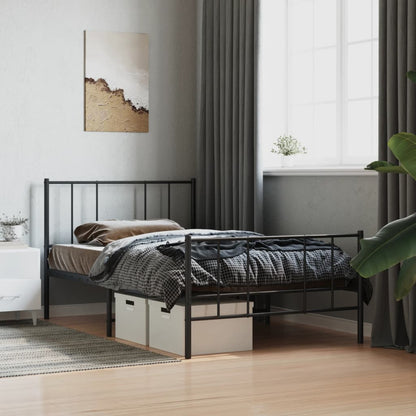 vidaXL Cadre de lit avec têtes et pieds de lit Métal Noir 90x200 cm