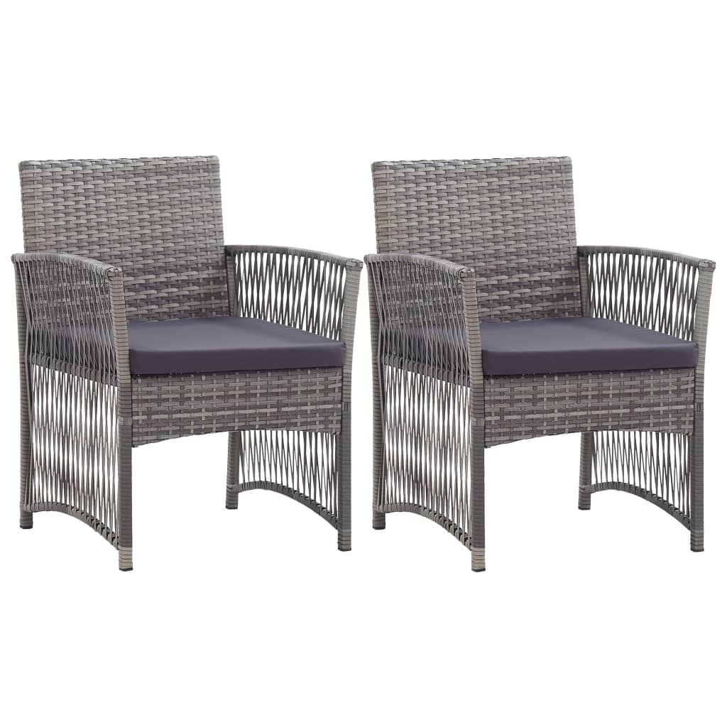 vidaXL Gartensessel mit Sitzkissen 2 Stk. Grau Poly Rattan