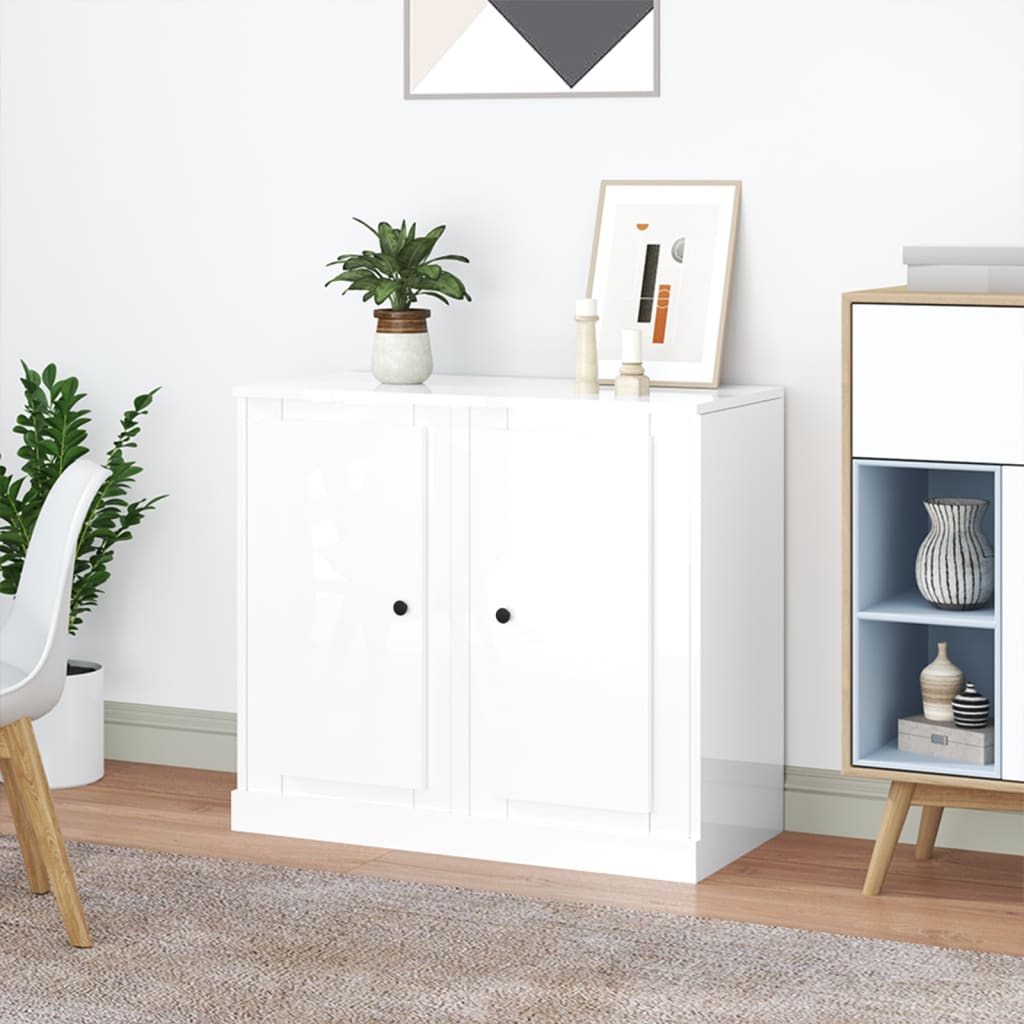 vidaXL Buffets 2 pcs. Blanc brillant 37,5x35,5x67,5cm Bois d'ingénierie