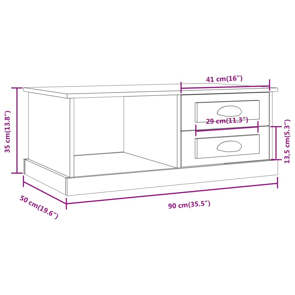 vidaXL Couchtisch Grau Sonoma 90x50x35 cm Holzwerkstoff