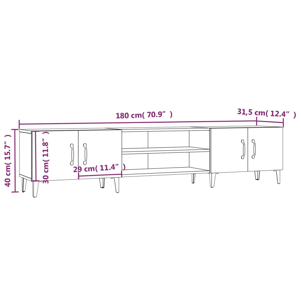 vidaXL TV-Schrank Hochglanz-Weiß 180x31,5x40 cm Holzwerkstoff