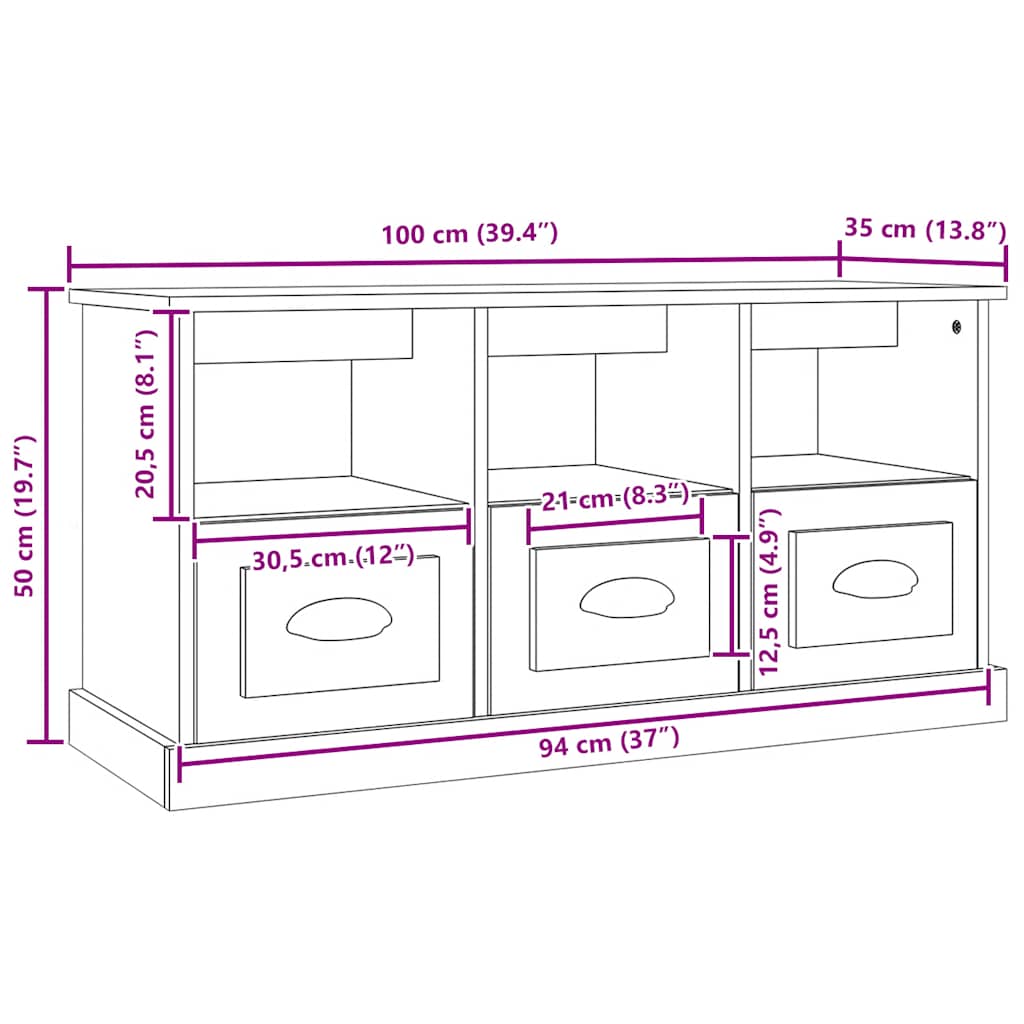 vidaXL Meuble TV Noir 100x35x50 cm Aggloméré