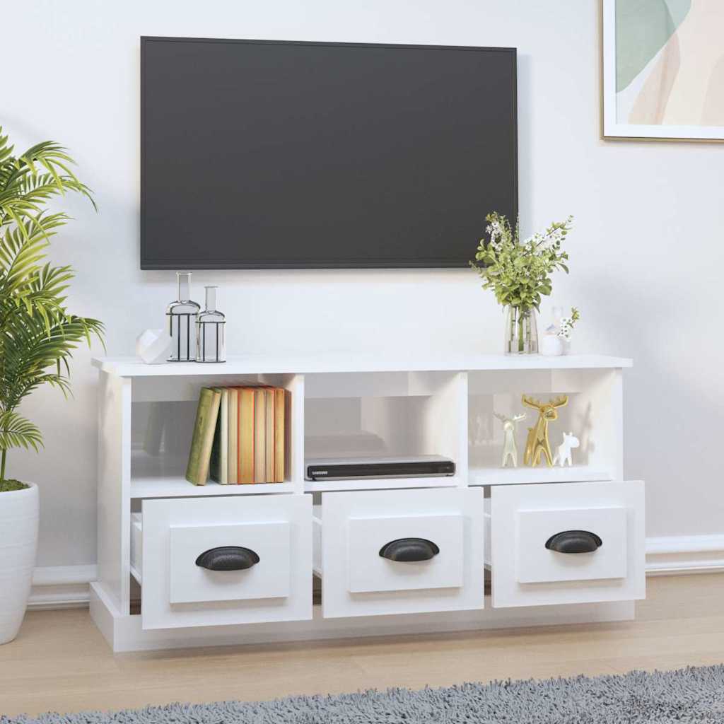 vidaXL TV-Schrank Hochglanz-Weiß 100x35x50 cm Holzwerkstoff