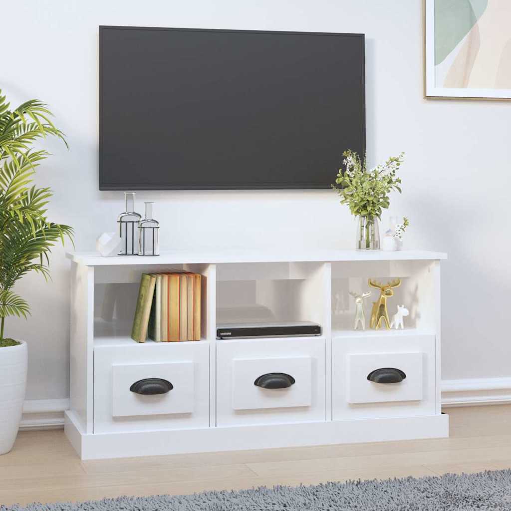vidaXL TV-Schrank Hochglanz-Weiß 100x35x50 cm Holzwerkstoff