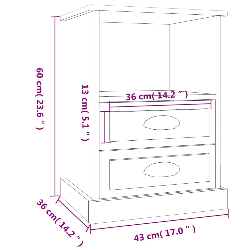 vidaXL Tables de chevet 2 pcs Blanc brillant 43x36x60 cm