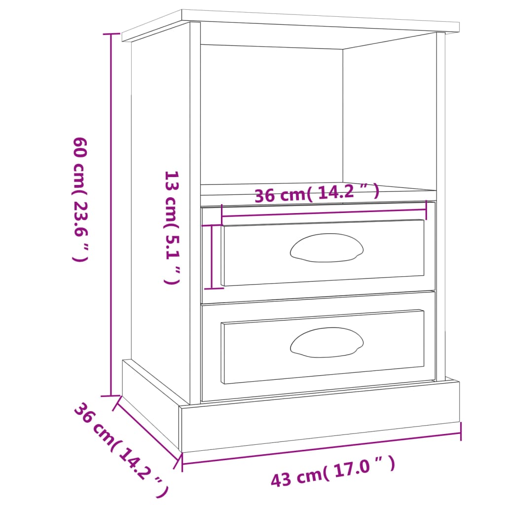 vidaXL Nachttische 2 Stk. Betongrau 43x36x60 cm