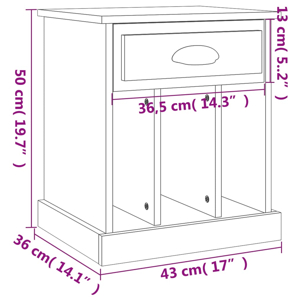 vidaXL Tables de chevet 2 pcs Aspect chêne marron 43x36x50 cm