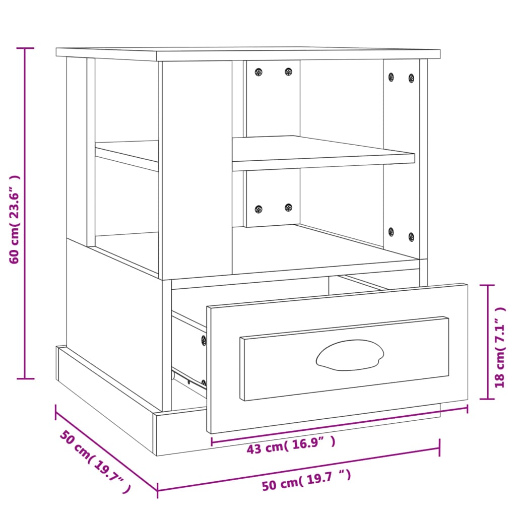 vidaXL Table d'appoint gris Sonoma 50x50x60 cm bois d'ingénierie