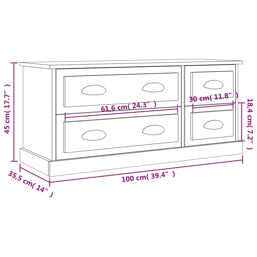 vidaXL TV-Schrank Schwarz 100x35,5x45 cm Holzwerkstoff