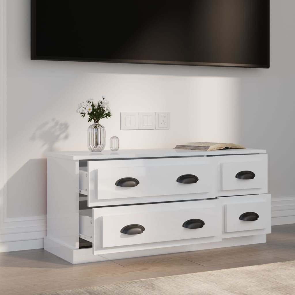 vidaXL TV-Schrank Hochglanz-Weiß 100x35,5x45 cm Holzwerkstoff
