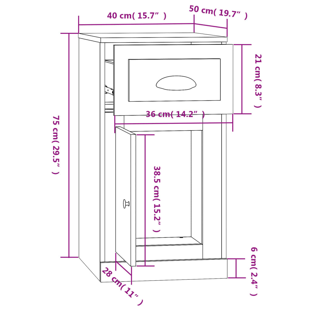 vidaXL Meuble d'appoint avec tiroir Gris béton 40x50x75 cm