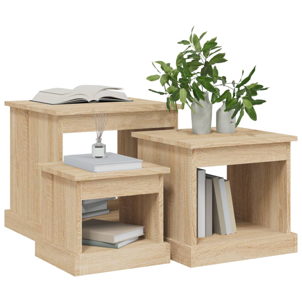 vidaXL Couchtische 3 Stk. Sonoma-Eiche Holzwerkstoff