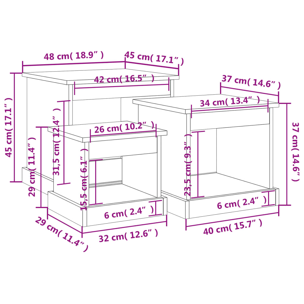 vidaXL Couchtische 3 Stk. Betongrau Holzwerkstoff