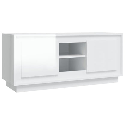 vidaXL Meuble TV Blanc brillant 102x35x45 cm Bois d'ingénierie