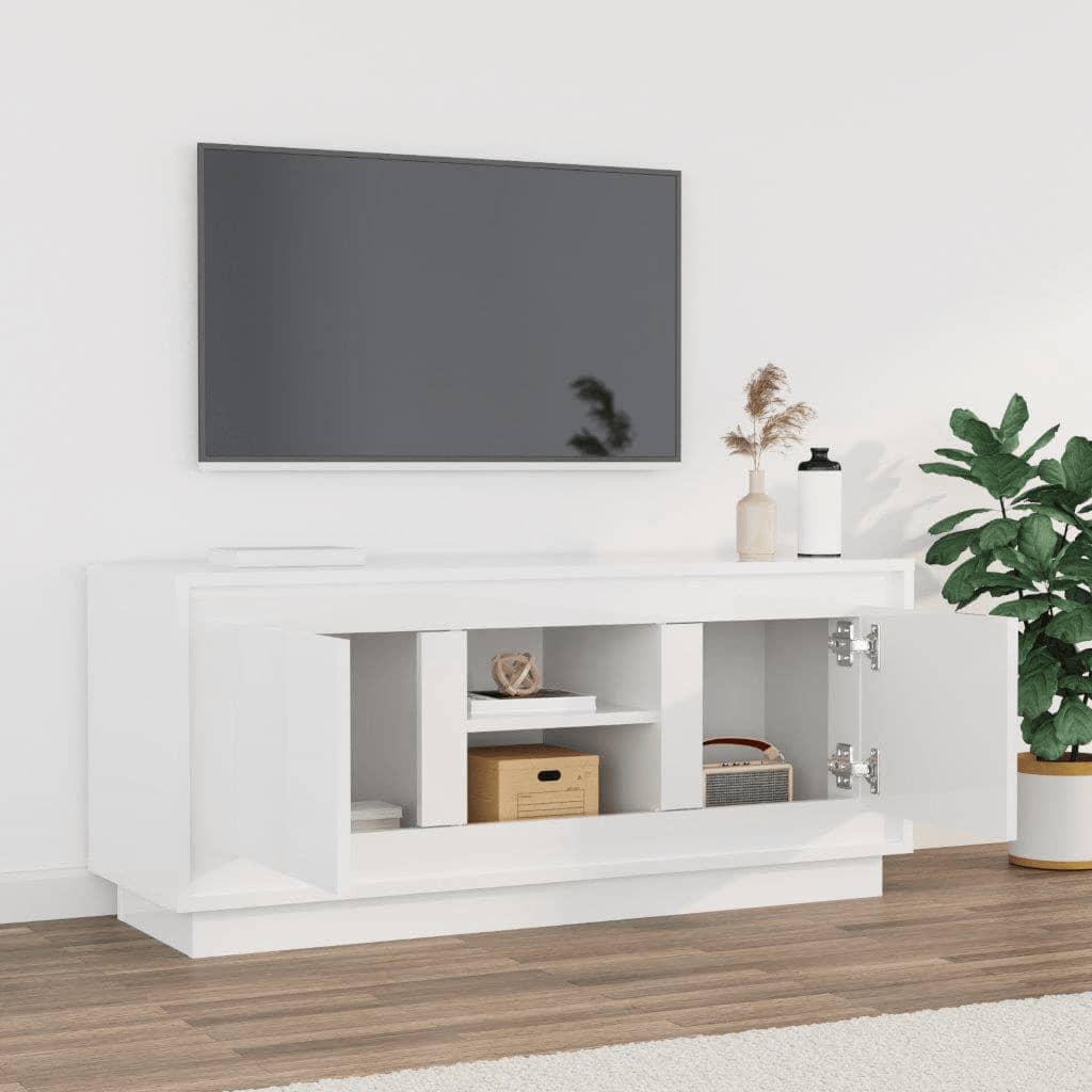 vidaXL Meuble TV Blanc brillant 102x35x45 cm Bois d'ingénierie