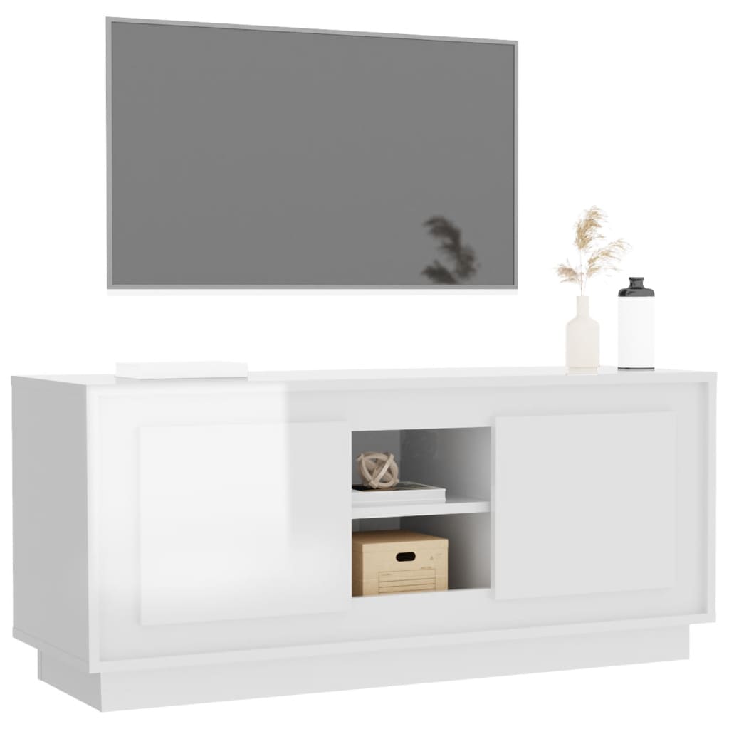 vidaXL Meuble TV Blanc brillant 102x35x45 cm Bois d'ingénierie