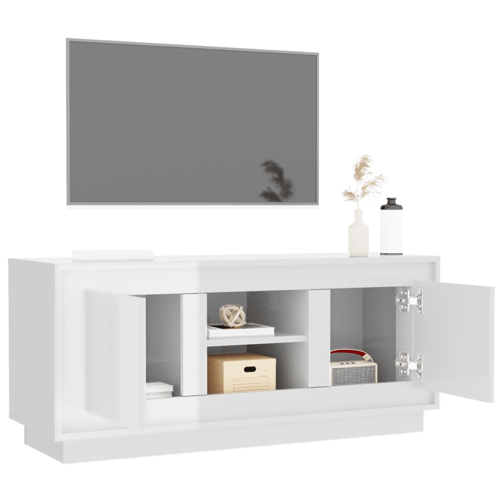 vidaXL Meuble TV Blanc brillant 102x35x45 cm Bois d'ingénierie