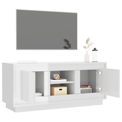 vidaXL Meuble TV Blanc brillant 102x35x45 cm Bois d'ingénierie