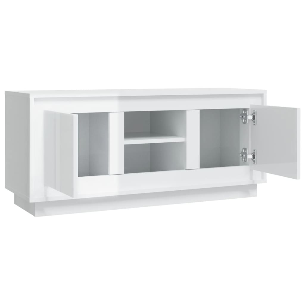vidaXL Meuble TV Blanc brillant 102x35x45 cm Bois d'ingénierie