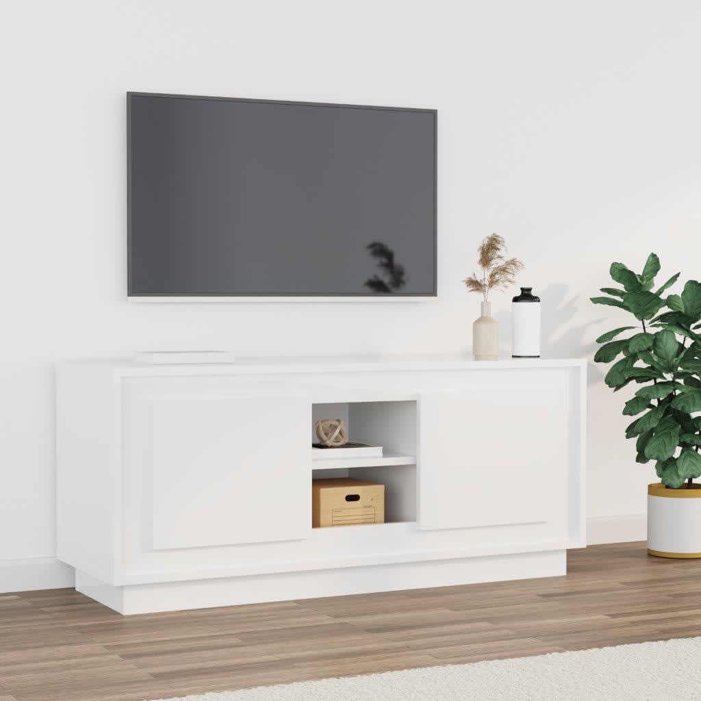 vidaXL Meuble TV Blanc brillant 102x35x45 cm Bois d'ingénierie