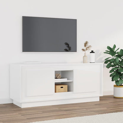 vidaXL Meuble TV Blanc brillant 102x35x45 cm Bois d'ingénierie