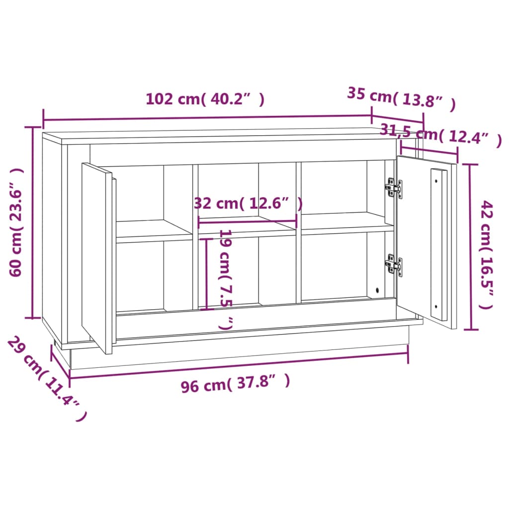 vidaXL Buffet blanc 102x35x60 cm Bois d'ingénierie