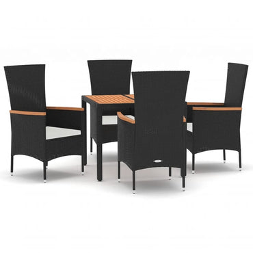 vidaXL 5-tlg. Garten-Essgruppe mit Kissen Schwarz Poly Rattan