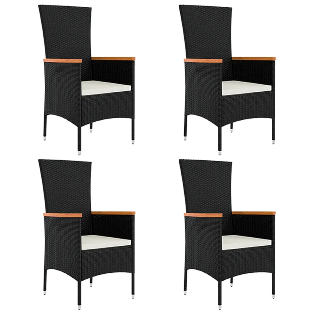 vidaXL 5-tlg. Garten-Essgruppe mit Kissen Schwarz Poly Rattan