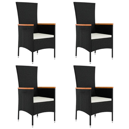 vidaXL 5-tlg. Garten-Essgruppe mit Kissen Schwarz Poly Rattan