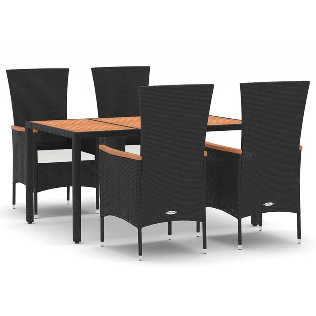 vidaXL 5-tlg. Garten-Essgruppe mit Kissen Schwarz Poly Rattan
