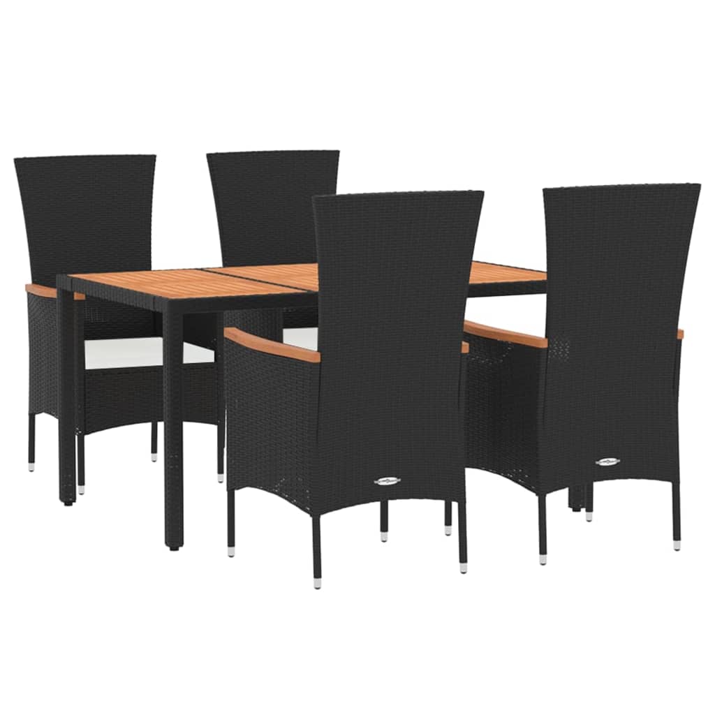 vidaXL 5-tlg. Garten-Essgruppe mit Kissen Schwarz Poly Rattan