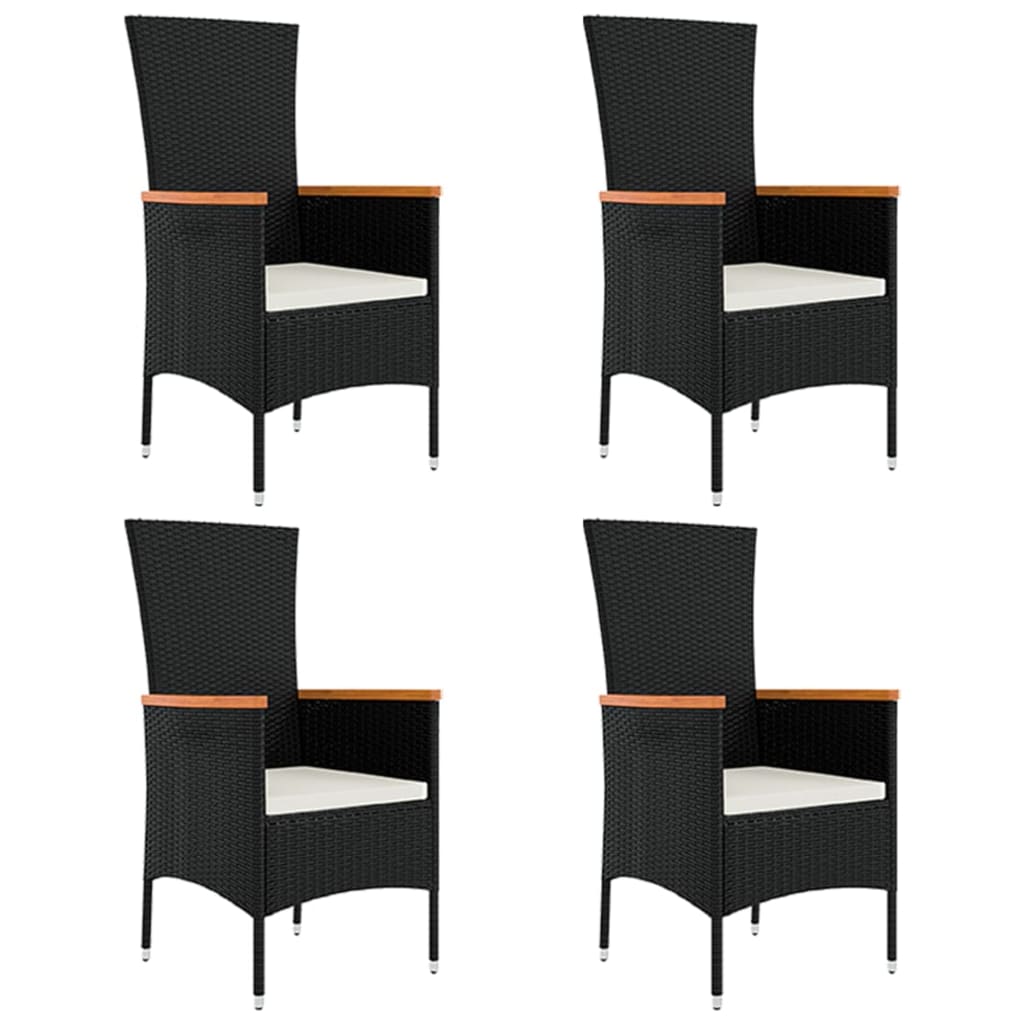 vidaXL 5-tlg. Garten-Essgruppe mit Kissen Schwarz Poly Rattan