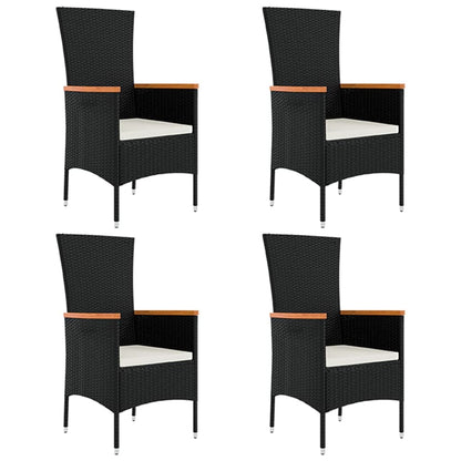 vidaXL 5-tlg. Garten-Essgruppe mit Kissen Schwarz Poly Rattan