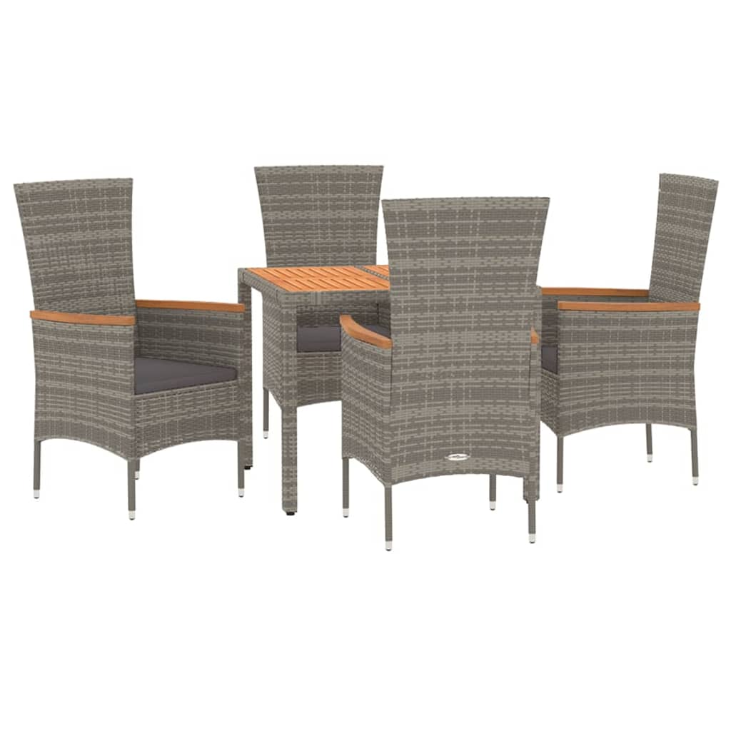 vidaXL 5-tlg. Garten-Essgruppe mit Kissen Grau Poly Rattan