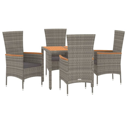 vidaXL 5-tlg. Garten-Essgruppe mit Kissen Grau Poly Rattan