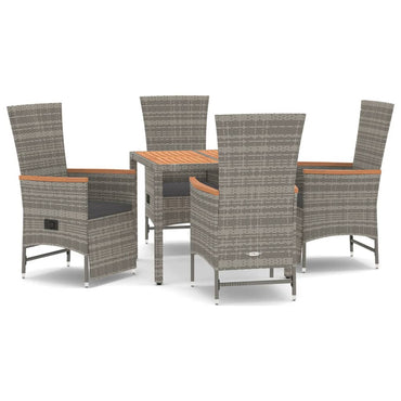 vidaXL 5-tlg. Garten-Essgruppe mit Kissen Grau Poly Rattan