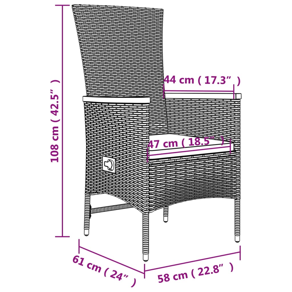 vidaXL 5-tlg. Garten-Essgruppe mit Kissen Grau Poly Rattan