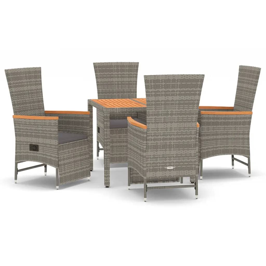 vidaXL 5-tlg. Garten-Essgruppe mit Kissen Grau Poly Rattan
