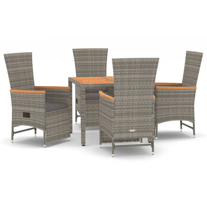 vidaXL 5-tlg. Garten-Essgruppe mit Kissen Grau Poly Rattan