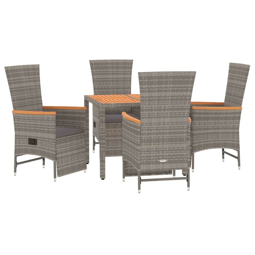 vidaXL 5-tlg. Garten-Essgruppe mit Kissen Grau Poly Rattan