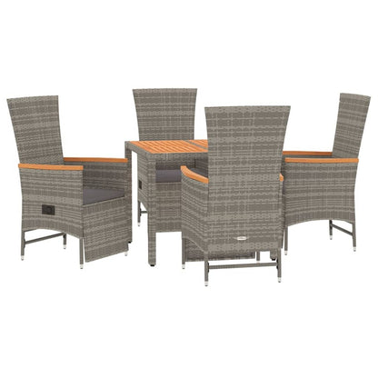 vidaXL 5-tlg. Garten-Essgruppe mit Kissen Grau Poly Rattan