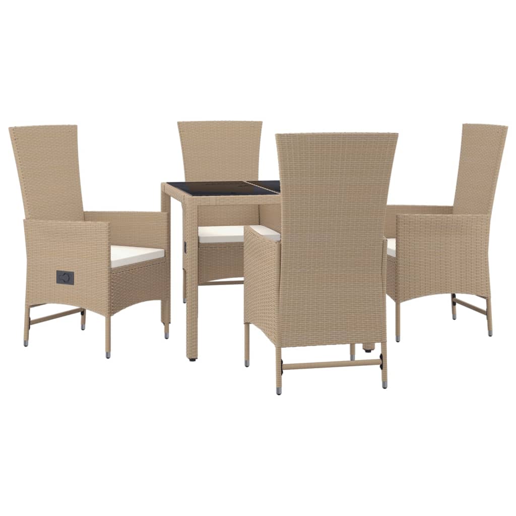 vidaXL Ensemble repas de jardin 5 pcs avec coussins Résine tressée Beige